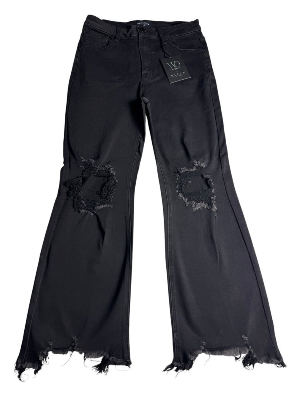 Risen x Wild Oak Boutique Distressed Flare Jeans 11/30 Vintage Black NWT